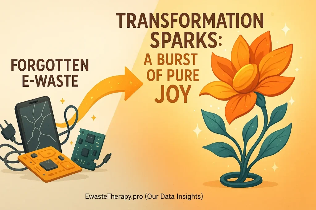 Discarded tech's surprising transformation into joyful e-waste art sparks positivity.