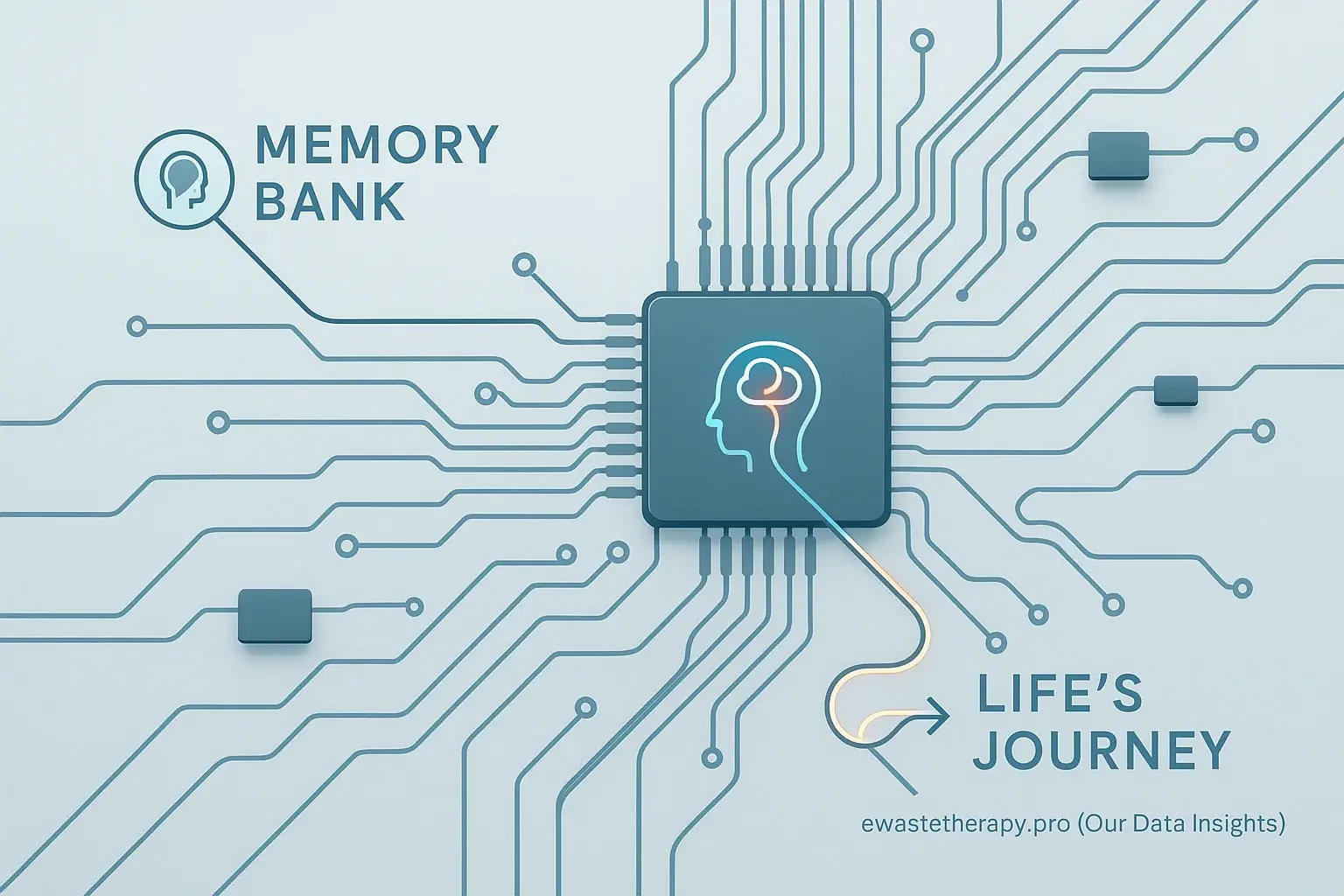 Circuit board iconography: pathways as life journeys, chips as memories, connectors as relationships, mapping personal