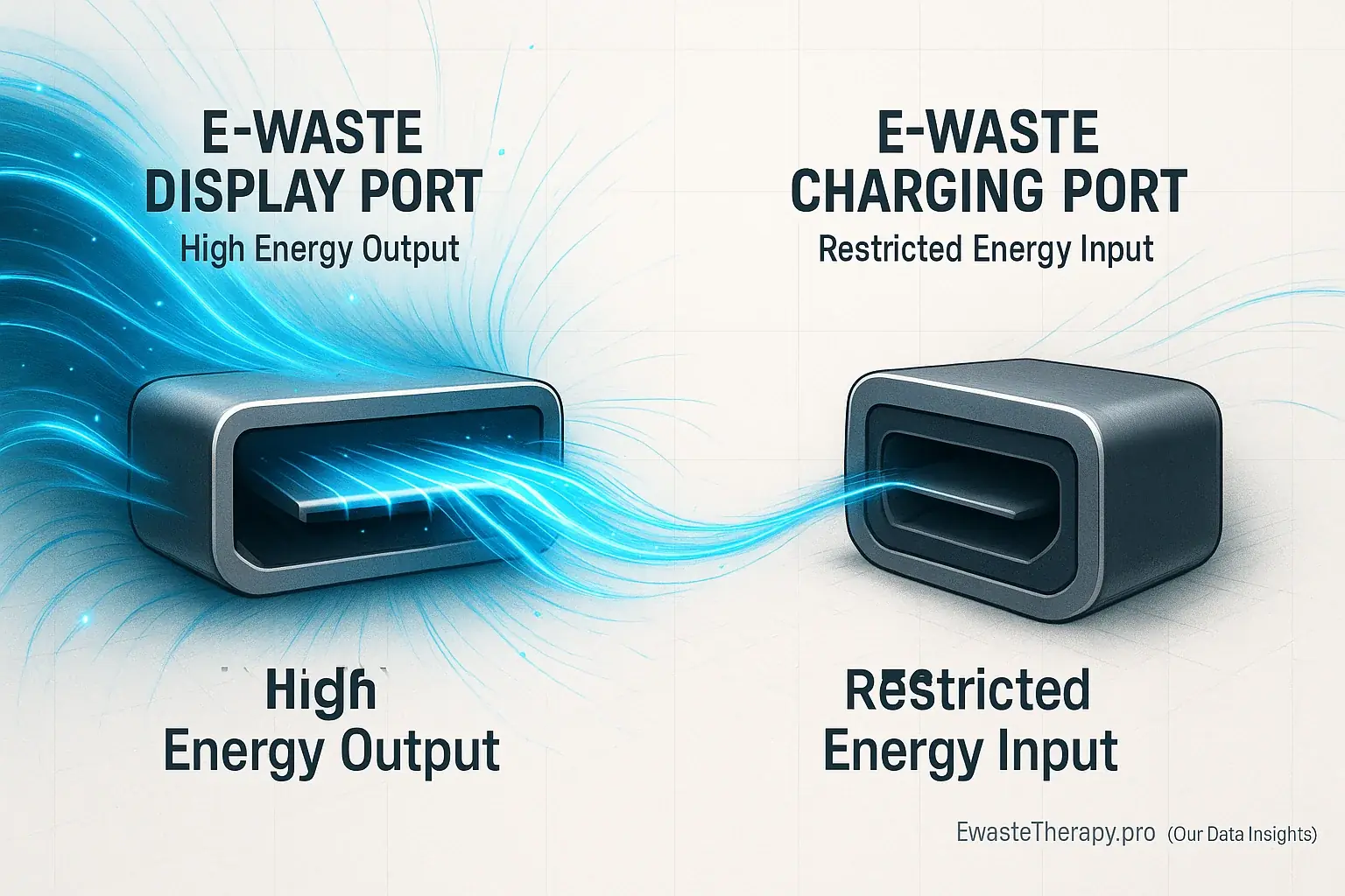 Infographic: Stylized e-waste ports with energy flow illustrate balanced vs. unbalanced giving/receiving dynamics.