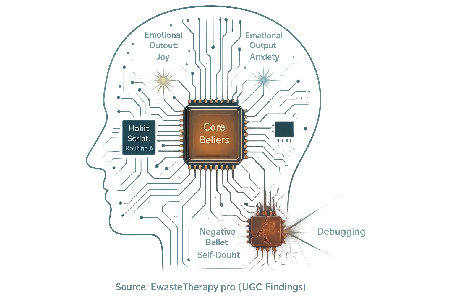 Abstract circuit board illustrating complex interactions between programs and processes of a personal operating system.