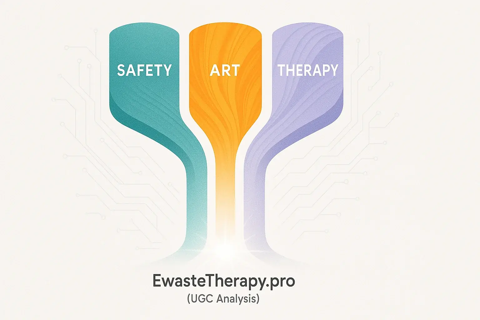 Safety, Art, and Therapy pillars interlock, symbolizing EwasteTherapy.pro's synergistic guiding philosophy.