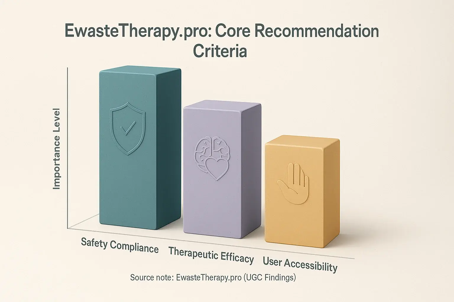 Bar chart: EwasteTherapy.pro&#x27;s top 3 criteria ranked by importance: Safety Compliance, Therapeutic Efficacy, User