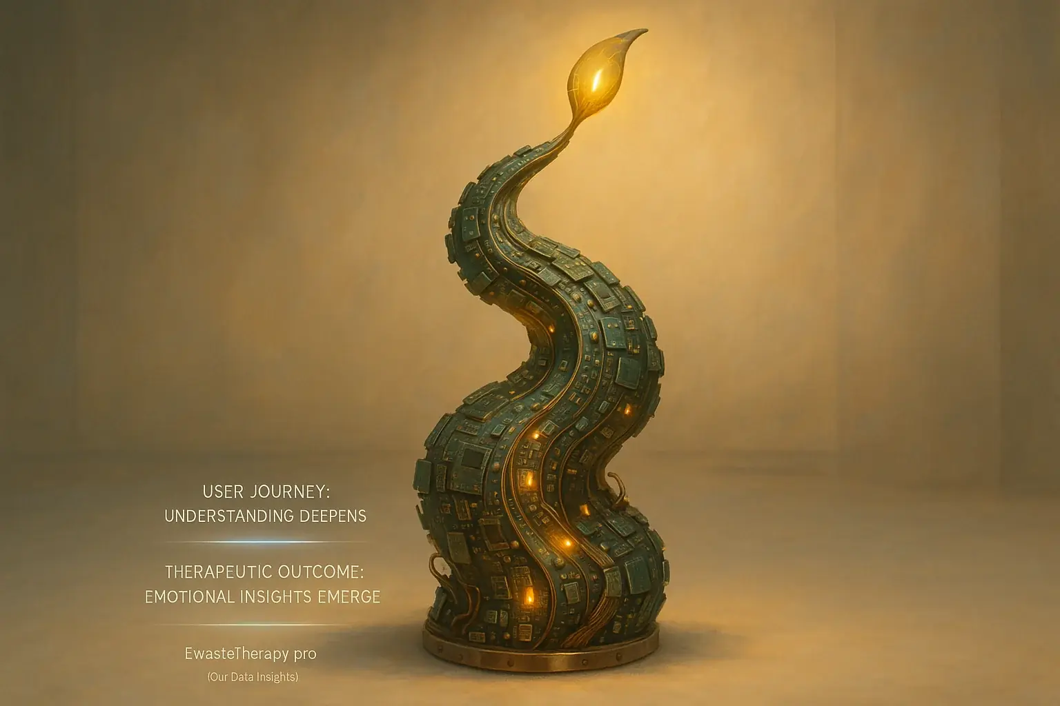 Approachable, slightly complex e-waste art, illuminated, inspiring continued creative growth in art therapy.