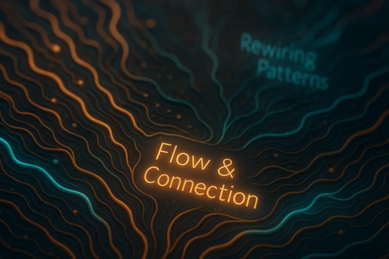 Abstract, intricate, high-tech circuit pathways evoking organic neural networks and interconnected life paths.